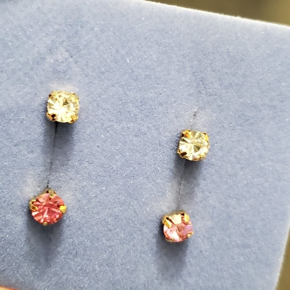 Avon gold tone crystal stud earring set pink clear